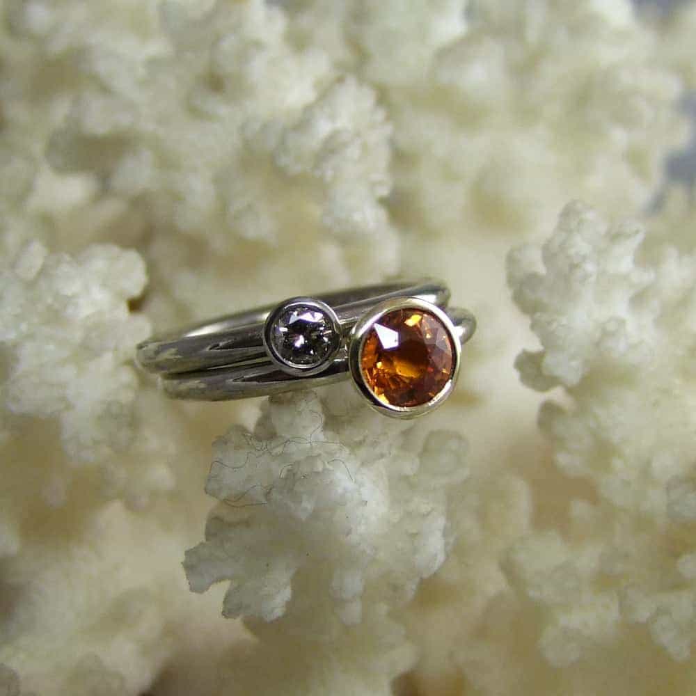 Mandarin Garnet and Diamond 18ct White Gold Ring