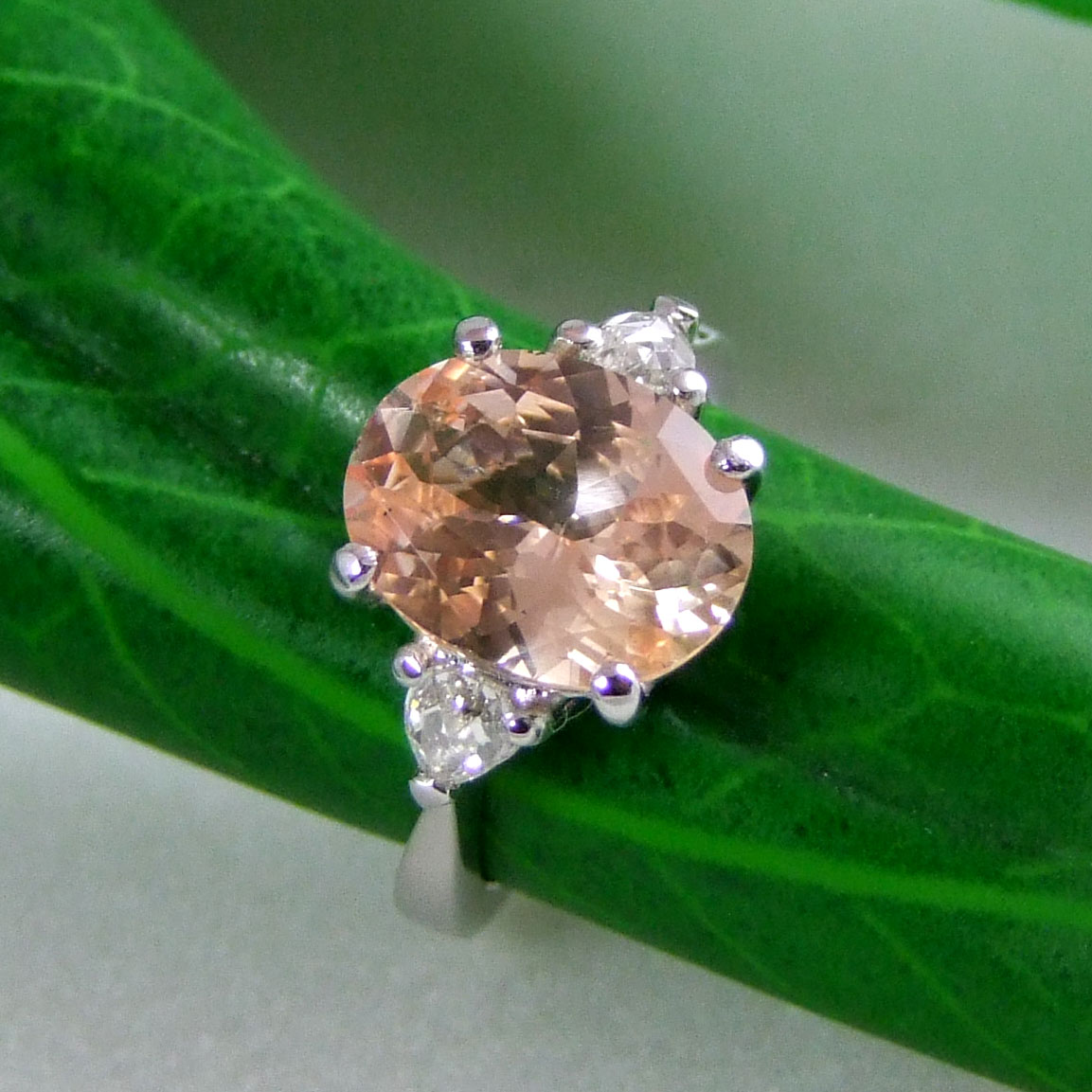 Peach Sapphire Diamond Handmade Ring