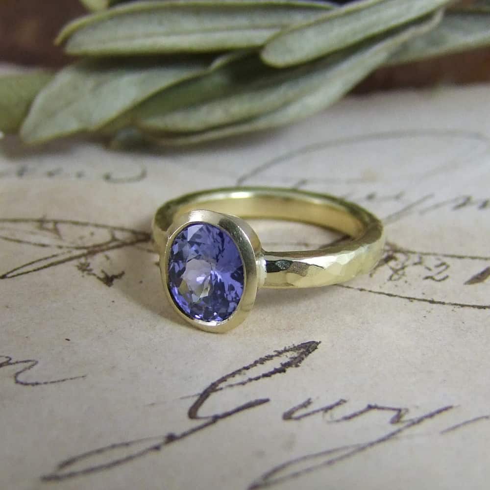Natural Blue Sapphire & Beaten Gold Amara Ring