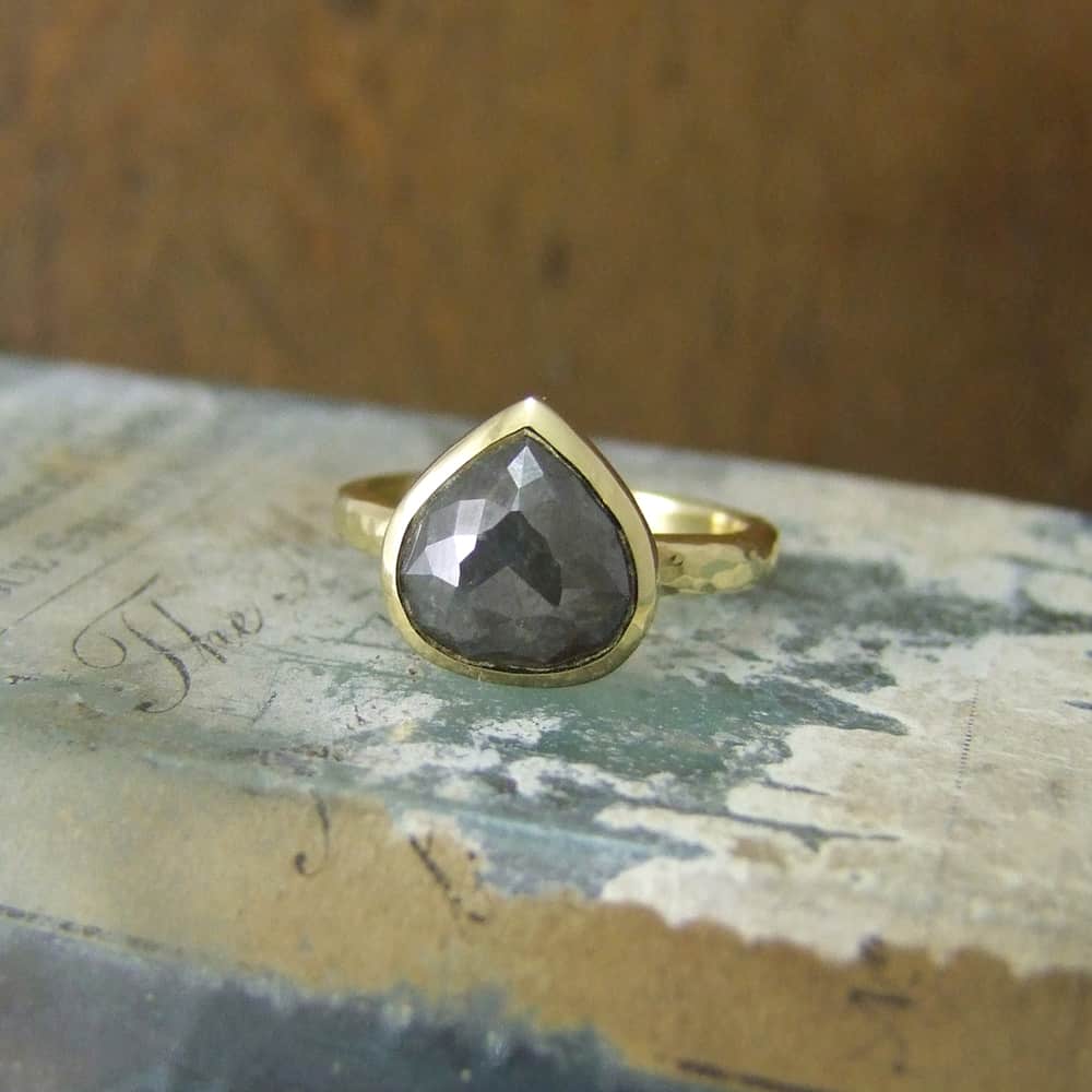Charcoal Rose cut Diamond Engagement Ring