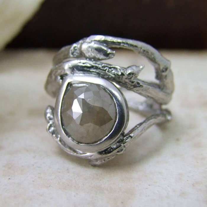 Palladium & Rose Cut Diamond Twig Ring