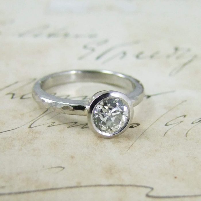 Old Mine Cut Diamond Handmade Platinum Engagement Ring