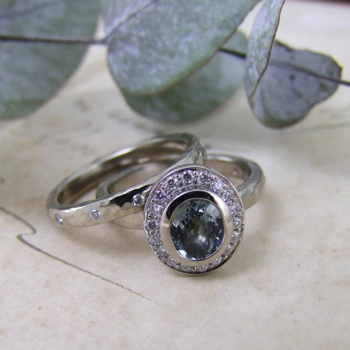 Sapphire Diamond Halo Ring & Diamond Eternity Ring