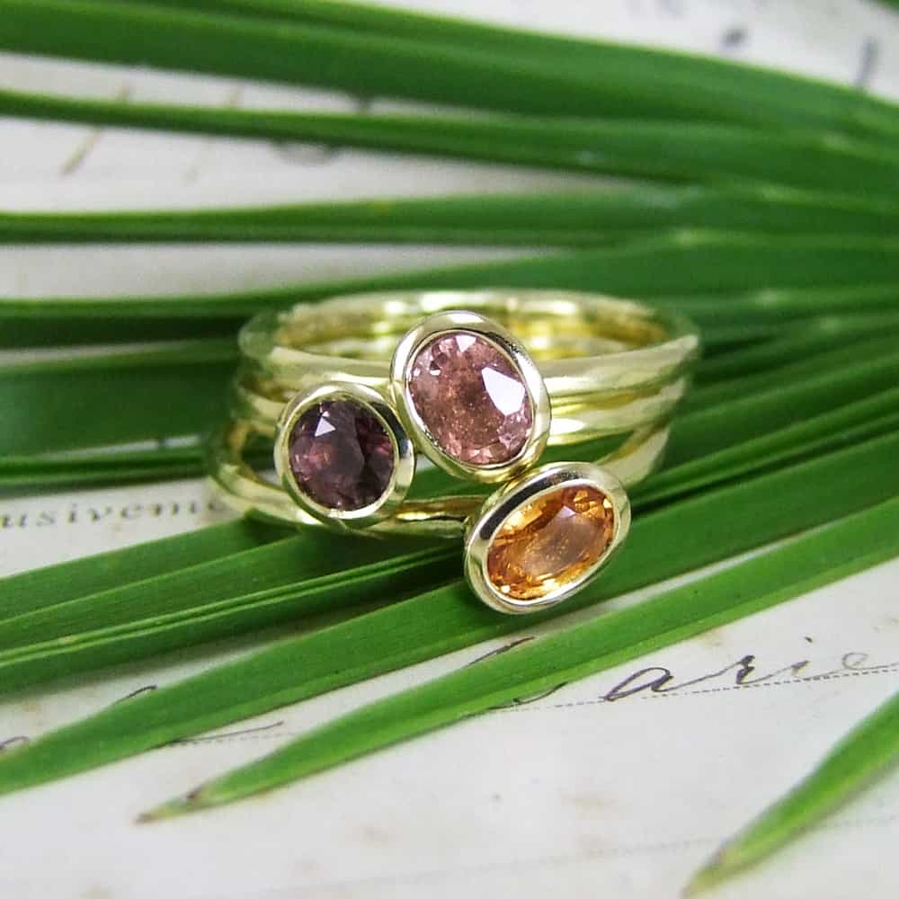Sapphire, Spinel And Orange Garnet Stacking Rings
