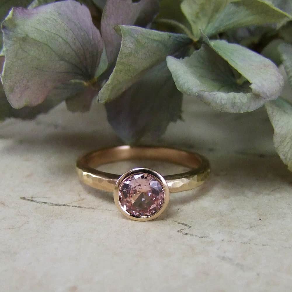 Unique Peach Pink Sapphire Engagement Ring