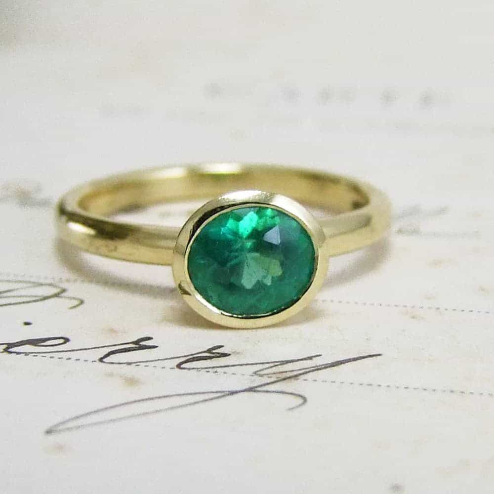 Oval Emerald Yellow Gold Handmade Ring