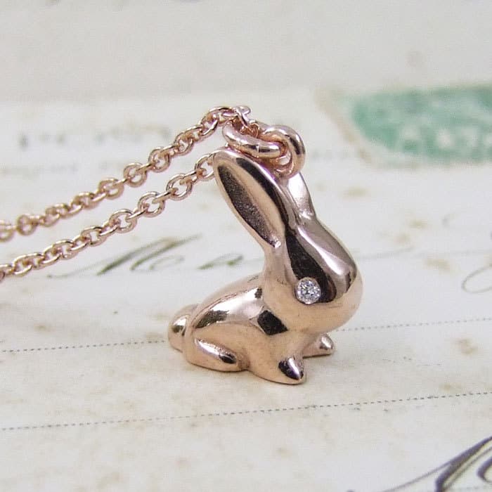 Rose Gold Diamond Vintage Bunny Necklace