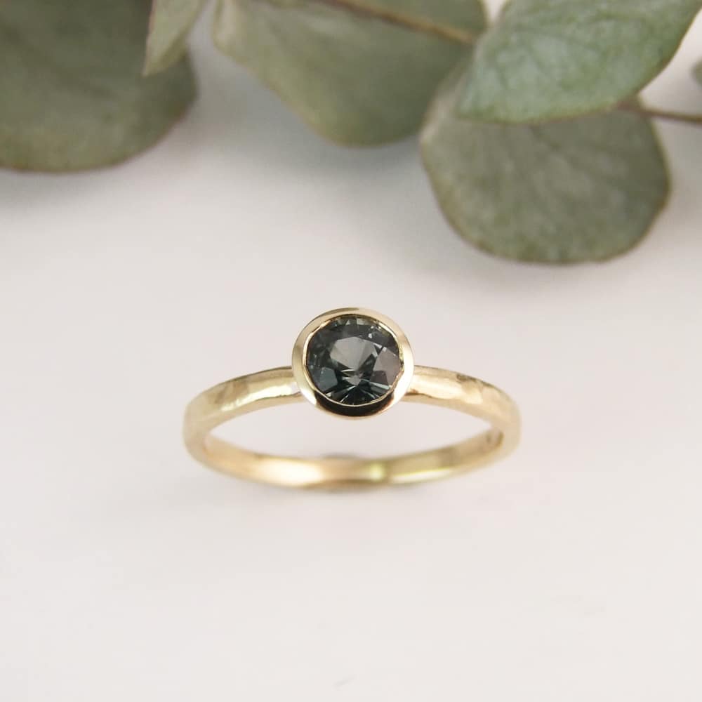Round Teal Sapphire Ring