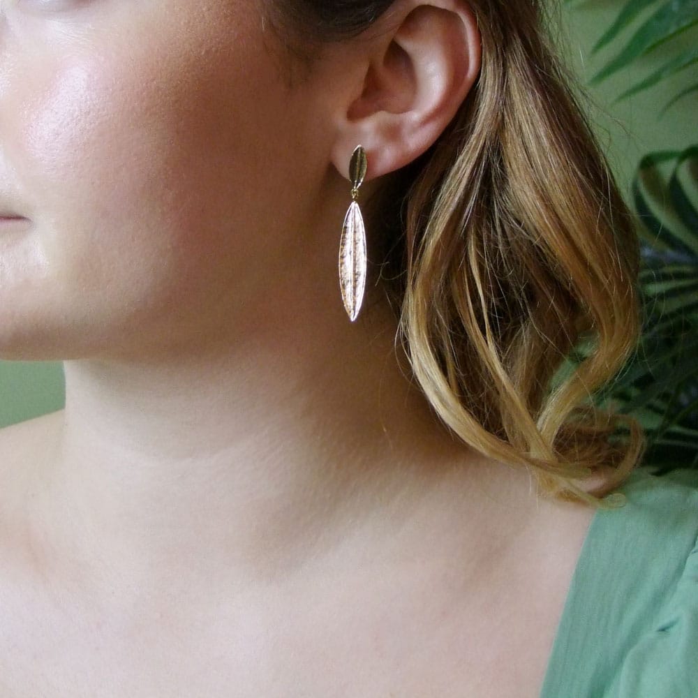 Long Leaf Double Drop Earrings - Image 2
