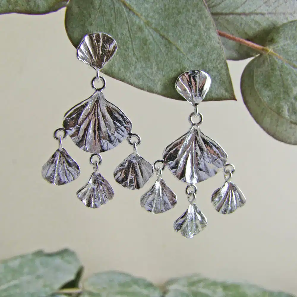 •CRYSTAL CRESCENT• emerald petal + silver earrings main image 1