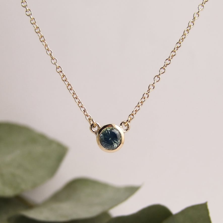 Teal Sapphire Round Necklace - Image 2