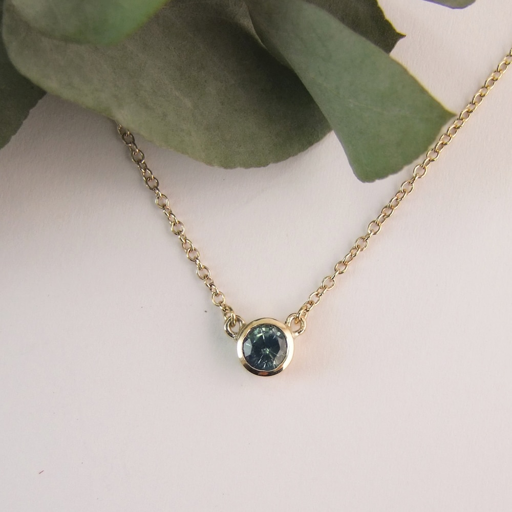 Teal Sapphire Round Necklace