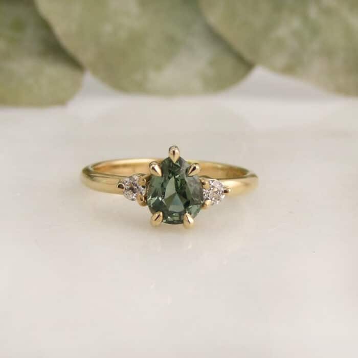 Leaf Green Sapphire Diamond Ring