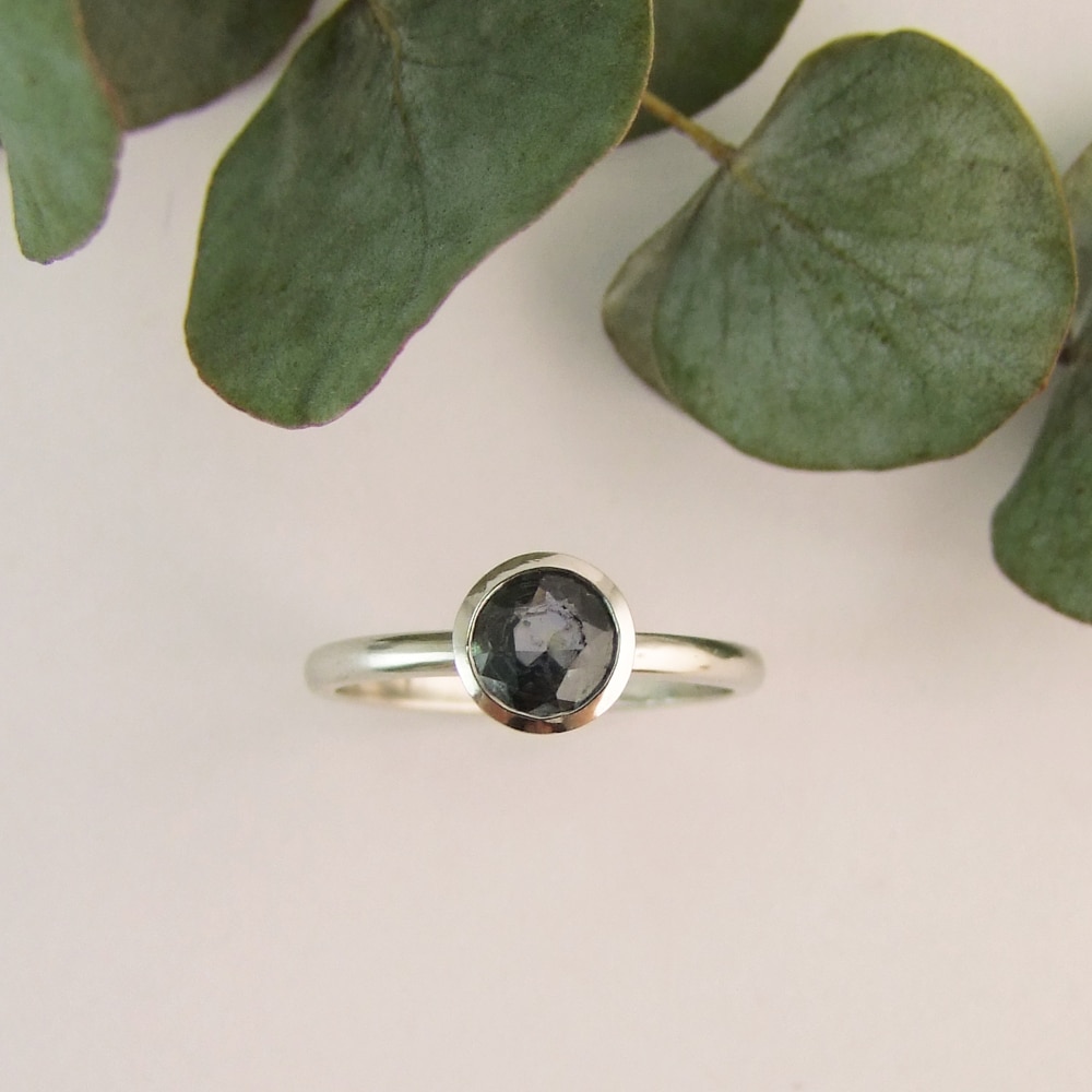 Round Platinum Teal Sapphire Ring