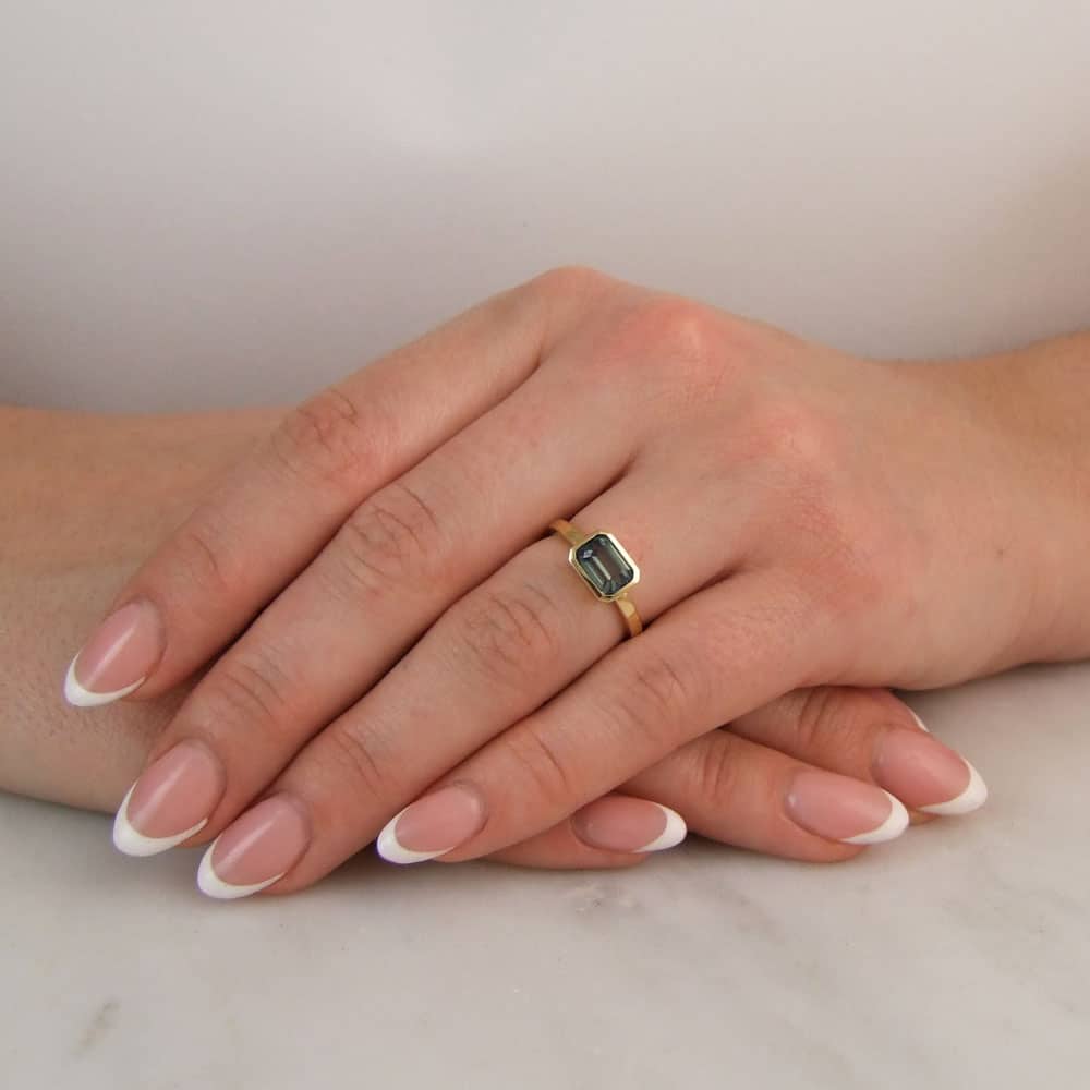 Octagon Teal Sapphire Ring - Image 2