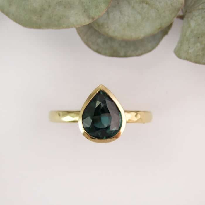 Pear Shape Teal Sapphire Ring