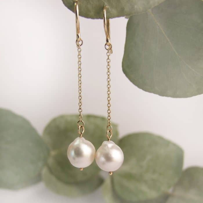 Tahitian Peal Chain Drop Earrings