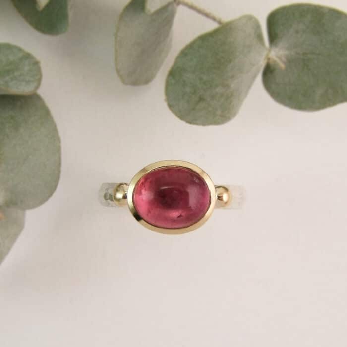 Pink Tourmaline Cabochon Ring