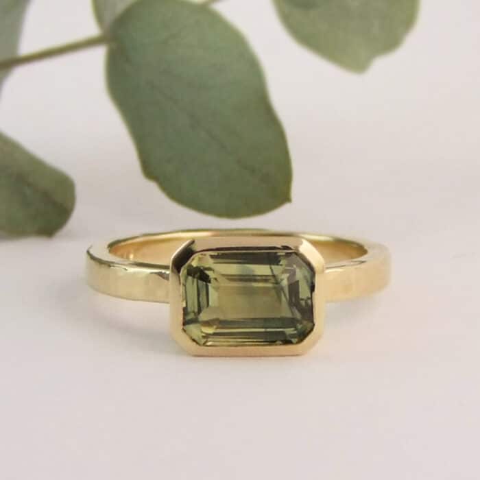Green Octagon Sapphire Ring
