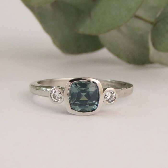 Teal Sapphire Three Stone Ring