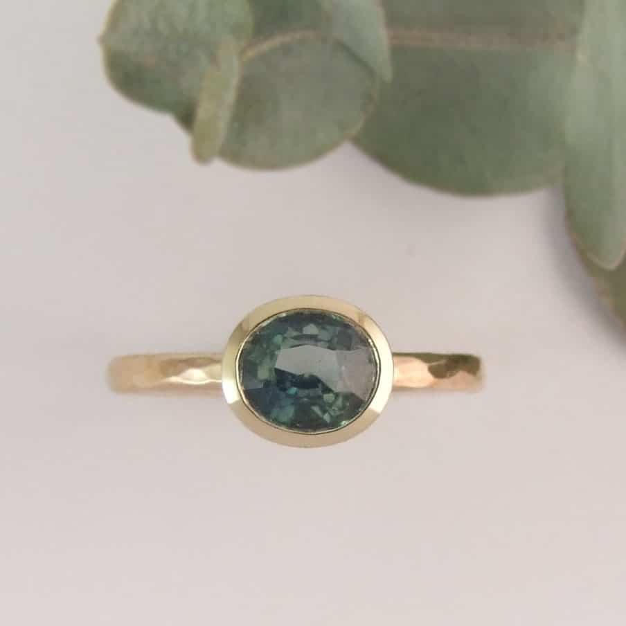 Oval Teal Sapphire Ring