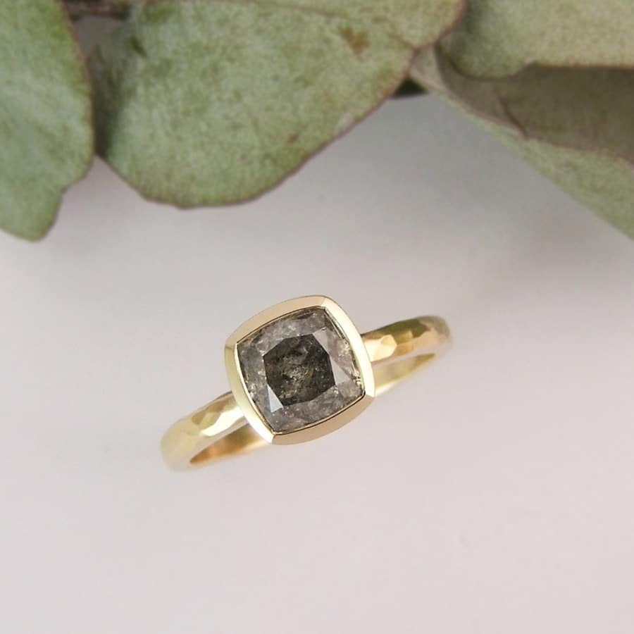 Cushion Cut Salt And Pepper Diamond Ring - Image 2