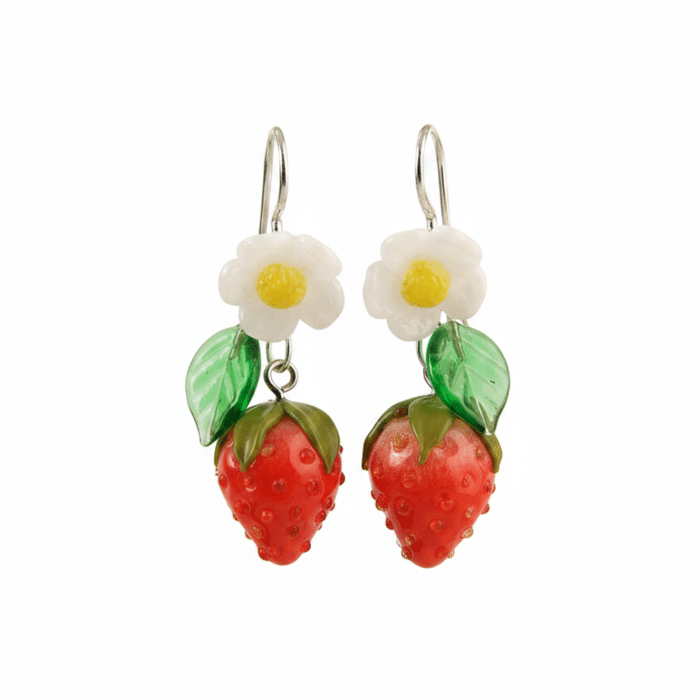 Glass Strawberry Hook Earrings