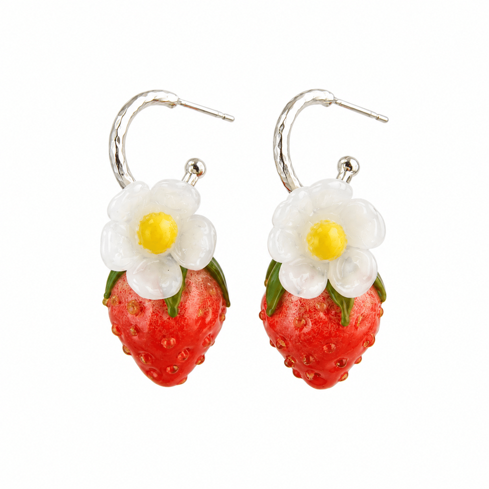 Glass Strawberry Mini Hoops