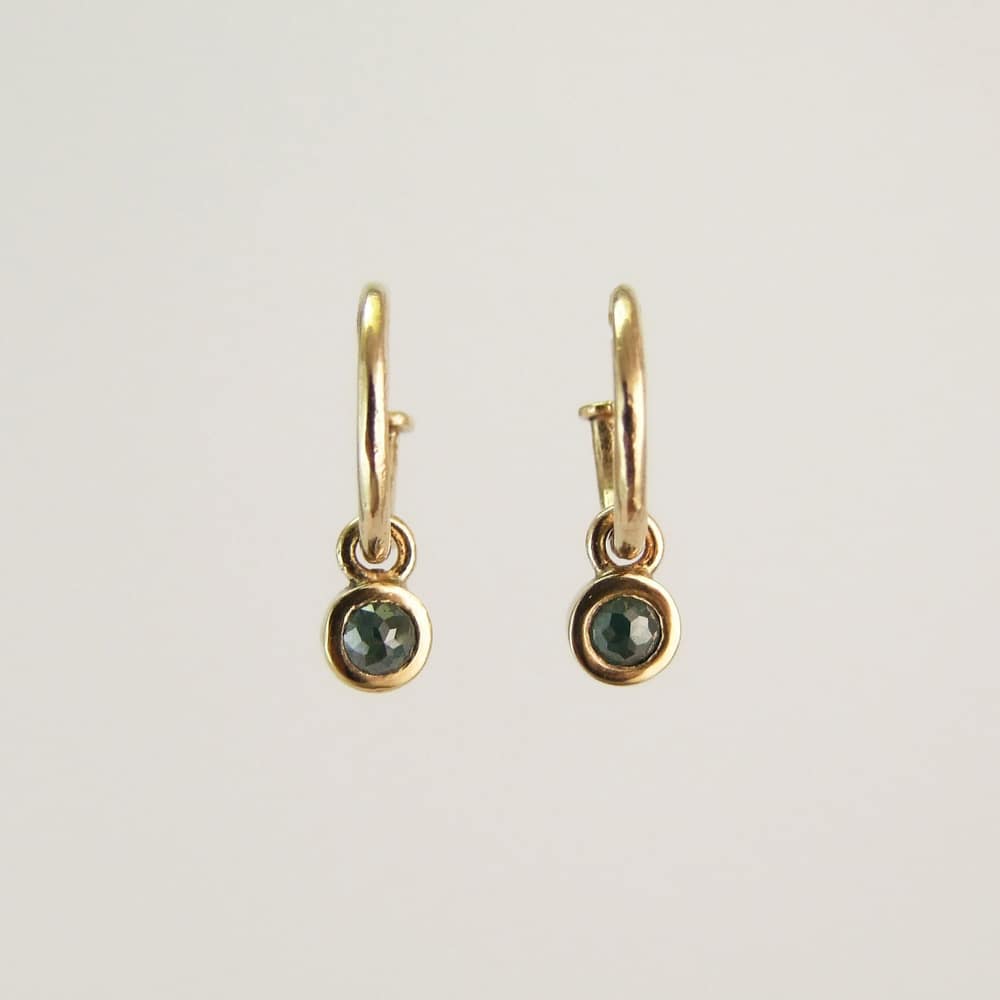 Teal Rose Cut Diamond Mini Hoops - Image 2