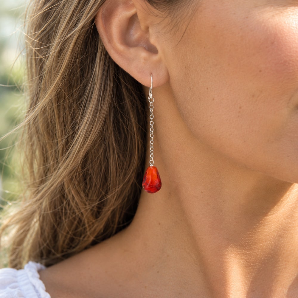 Glass Pomegranate Seed Chain Drop Earrings - Image 2