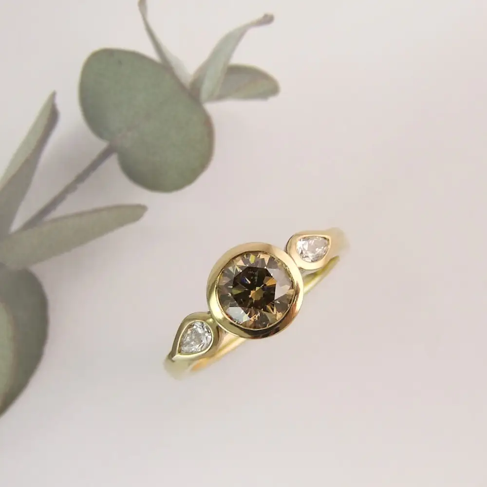 Hazelnut Diamond Three Stone Ring - Image 2