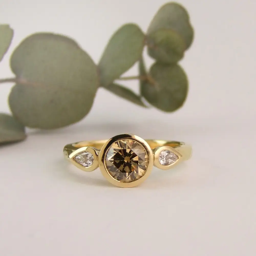 Hazelnut Diamond Three Stone Ring